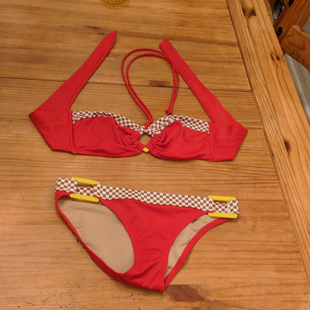 Victoria's Secret Red/.Brown Checked Bikini, Top L, Bottoms S